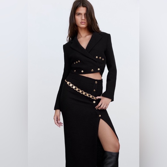 Zara cropped button blazer black 8392/811/800 sz XS - Picture 8 of 9